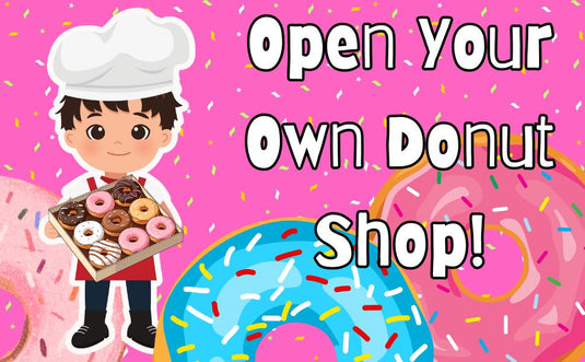Pretend Play Donut Shop Set – 12 Colorful Fabric Donuts with Play Menu, ATM Cards, Money, and Shop Poster