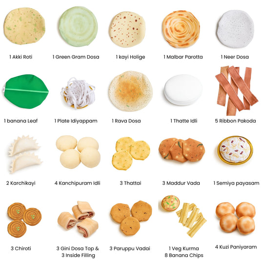 Thalaivaa set- 50 Piece south indian food inspired play food.
