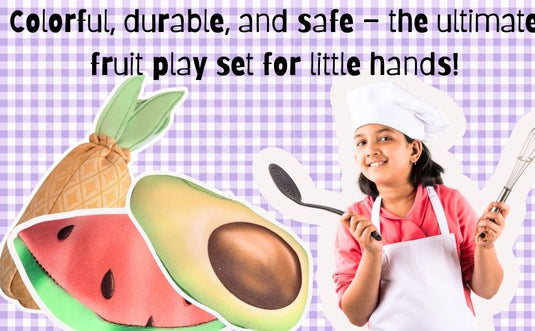 Pretend Play Fruits- 18-Piece Pretend Play Fruits Set+ informational cards & play money  Realistic Play Food for Kids