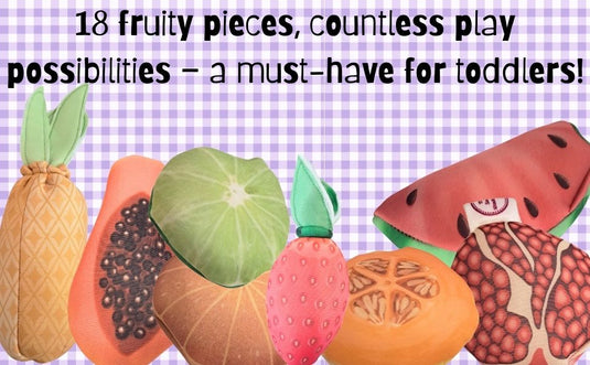 Pretend Play Fruits- 18-Piece Pretend Play Fruits Set+ informational cards & play money  Realistic Play Food for Kids