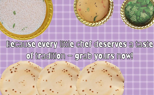Annapurna Thali Pretend Play Set -Roti,Daal ,Rice ,bhindi ki sabji - Indian Food Inspired Pretend Play toys